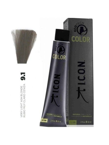 Tinte ICON Ecotech Color Rubio Muy Claro Ceniza 9.1 sin alcohol, amoníaco ni ppd