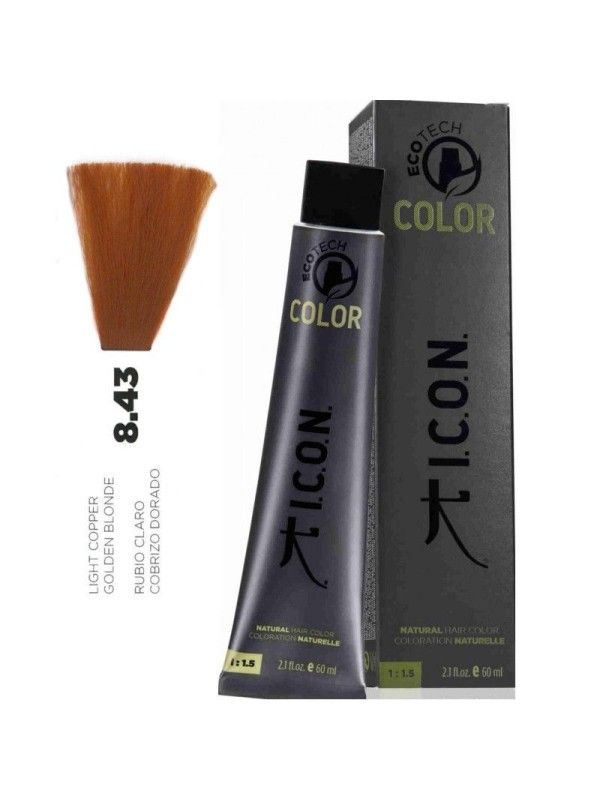 Tinte ICON Ecotech Color Rubio Claro Cobrizo Dorado 8.43 sin alcohol, amoníaco ni ppd