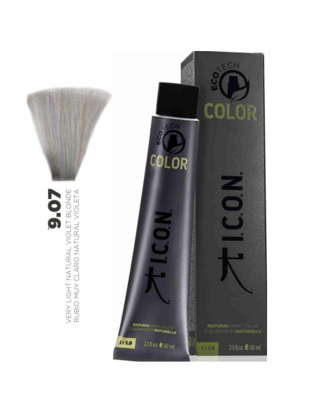 Tinte ICON Ecotech Color Rubio Muy Claro Natural Cálido Violeta 9.07 sin alcohol, amoníaco ni ppd