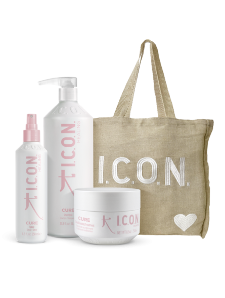 Pack ICON Cure: Champú 1L + Acondicionador + Spray + Bolsa