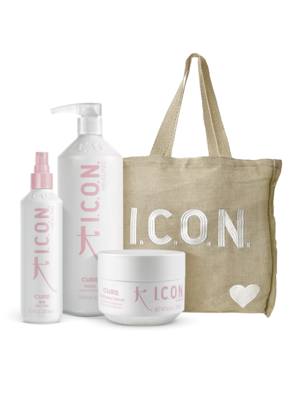 Pack ICON Cure: Champú 1L + Acondicionador + Spray + Bolsa